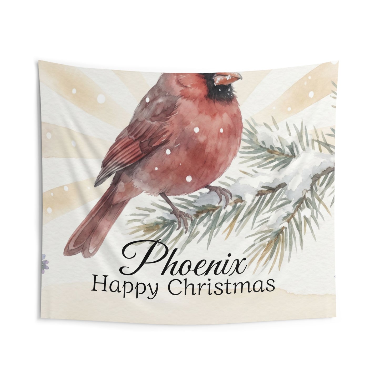 Cardinal Bird Phoenix Happy Christmas Tapestry | Holiday Wall Hanging