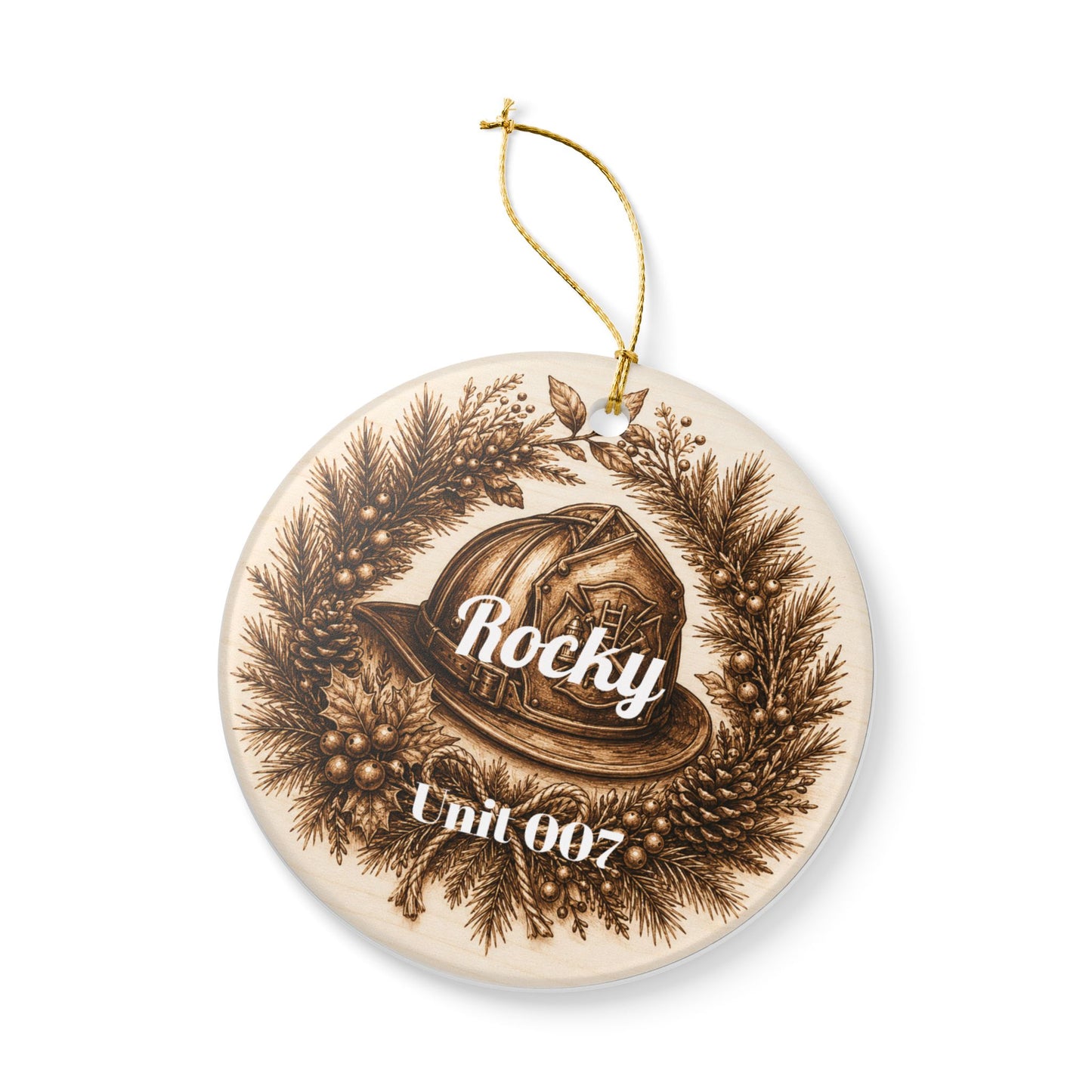Firefighter Helmet Ornament | Ceramic Heart Decoration, Personalized Name
