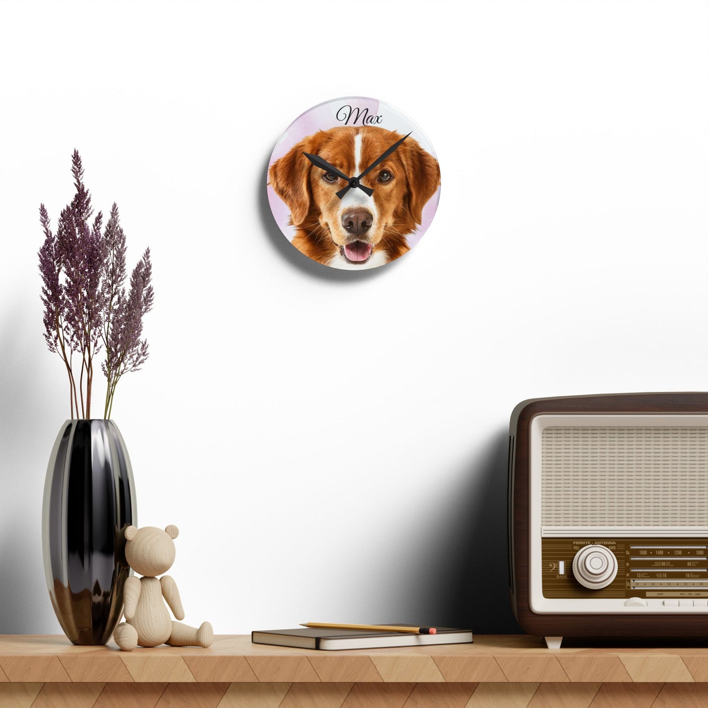 Personalized Dog Photo Wall Clock Acrylic | Custom Pet Portrait Clock