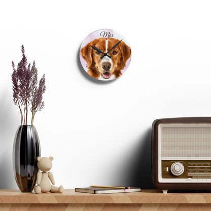 Personalized Dog Photo Wall Clock Acrylic | Custom Pet Portrait Clock