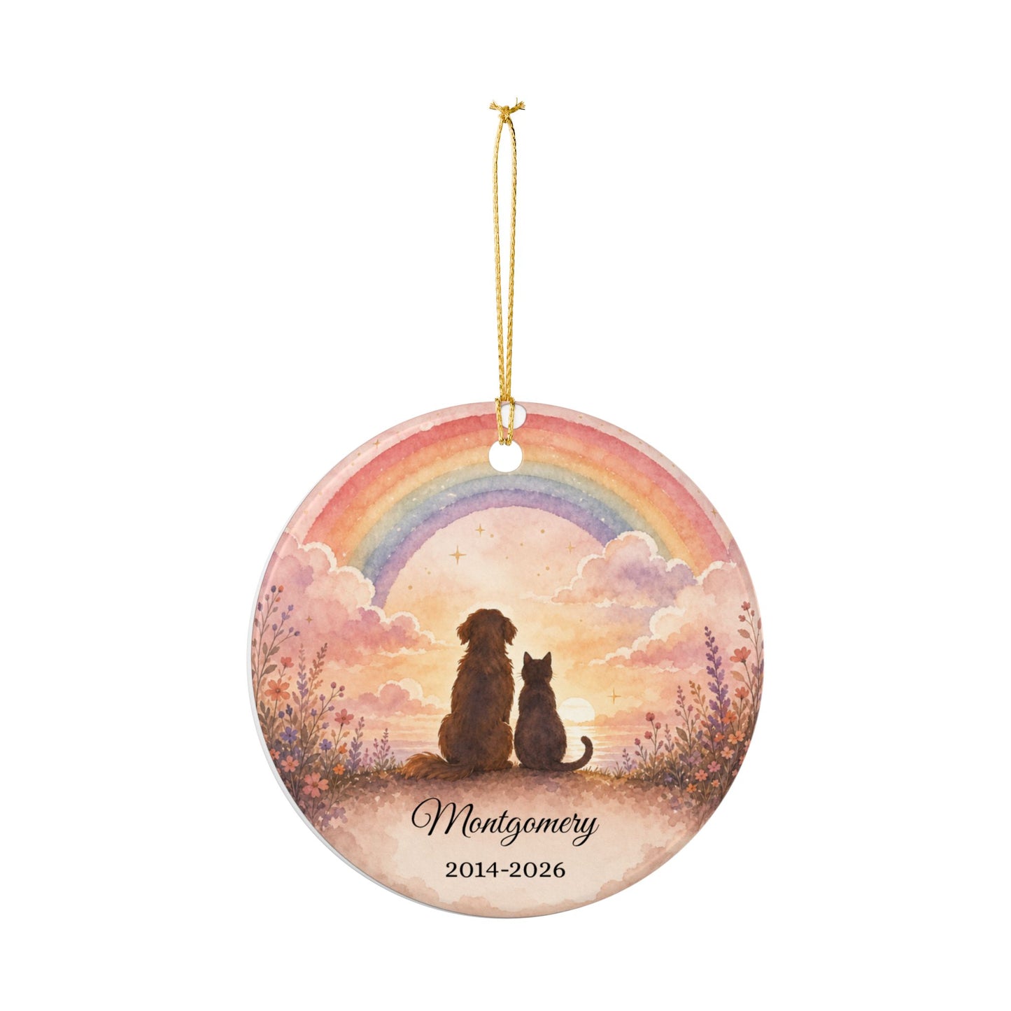 Pet Memorial Ornament Personalized, Rainbow Bridge Keepsake with Name, Dog Cat Remembrance Gift, Pet Loss Sympathy