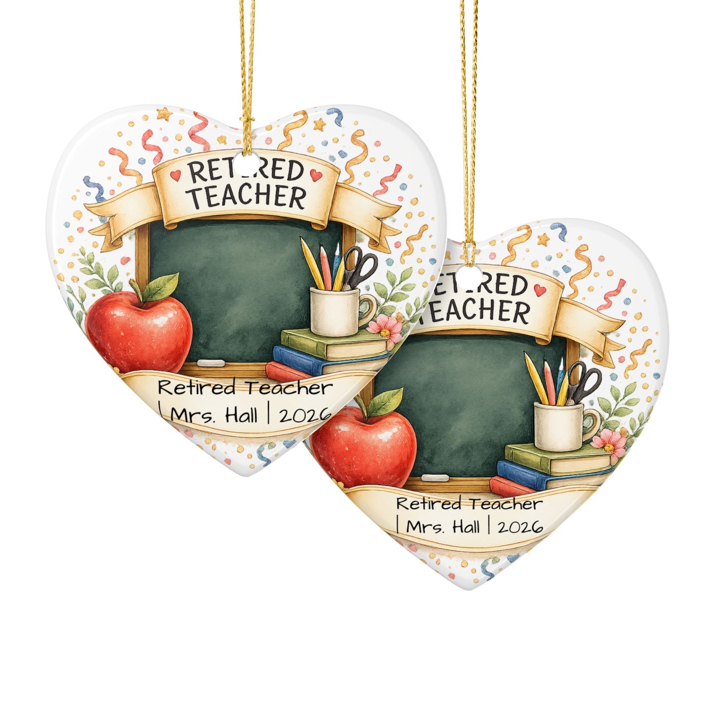 Retired Teacher Christmas Ornament 2026 Personalized, Ceramic Keepsake with Name, Teacher Retirement Gift 2026