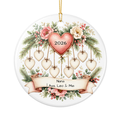 Nana Christmas Ornament Personalized with Grandkids Names, Ceramic Keepsake, Gift for Nana from Grandkids 2026