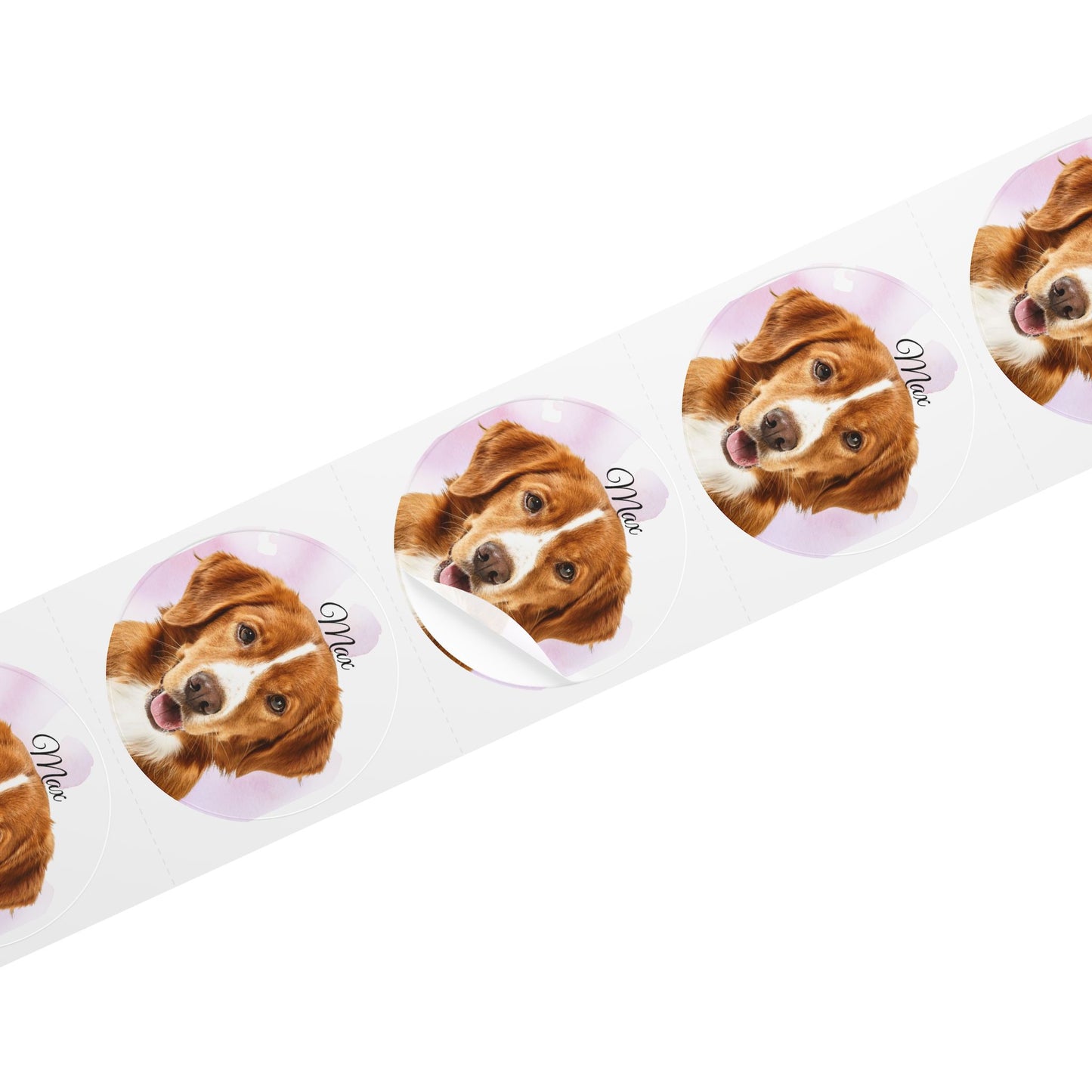 Custom Dog Face Sticker Roll round sticker labels | Personalized Pet Name