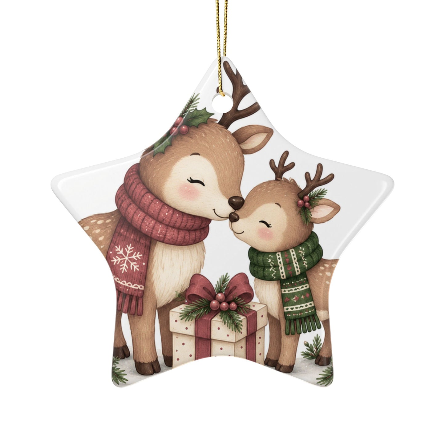 Mama and Baby Reindeer Ceramic Ornament | Christmas Tree Decoration