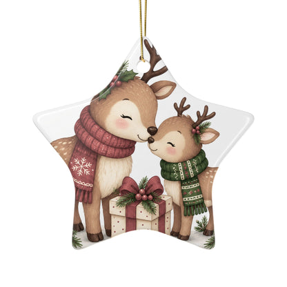 Mama and Baby Reindeer Ceramic Ornament | Christmas Tree Decoration