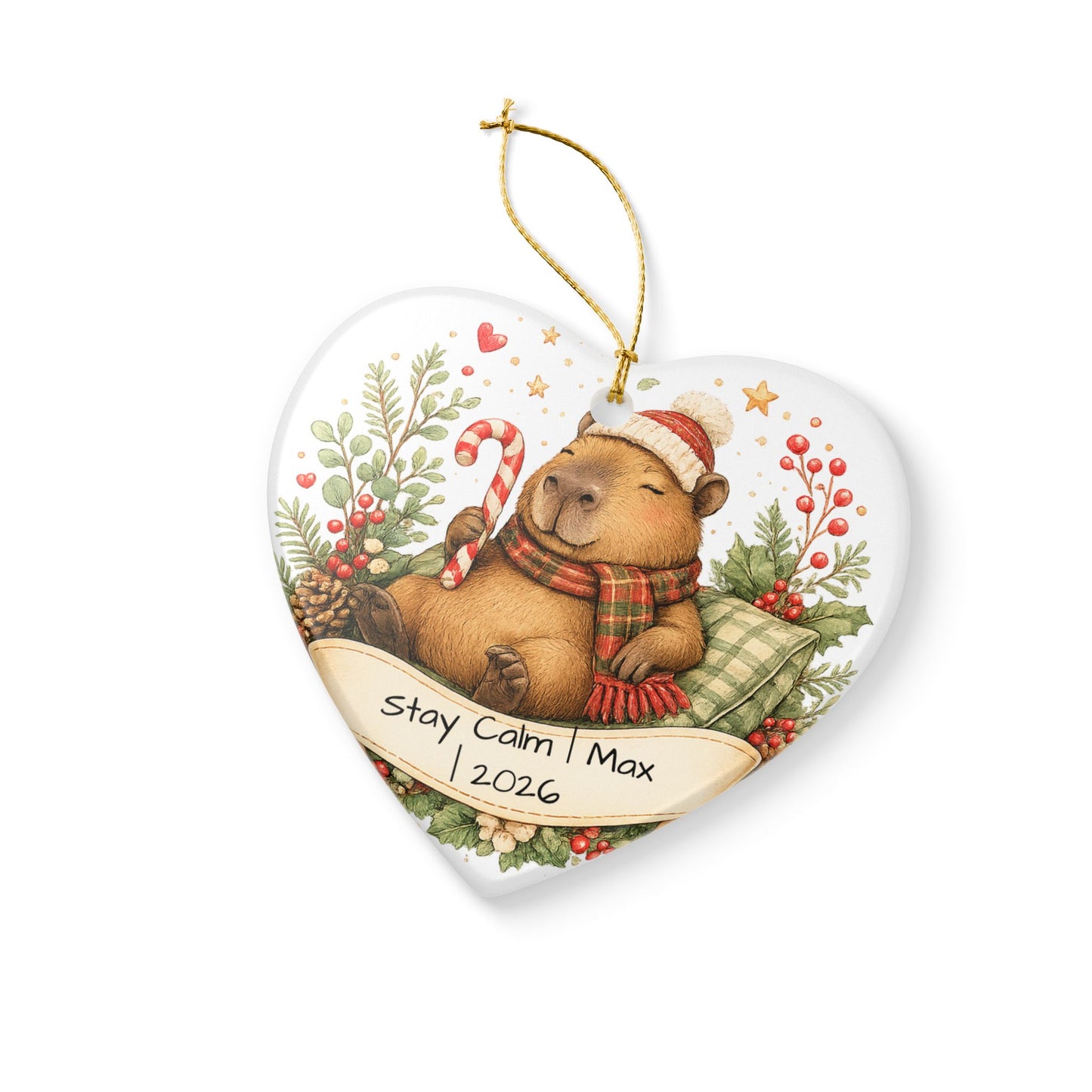 Funny Capybara Christmas Ornament Personalized with Name, Cute Ceramic Keepsake, Stay Calm Capybara Gift 2026