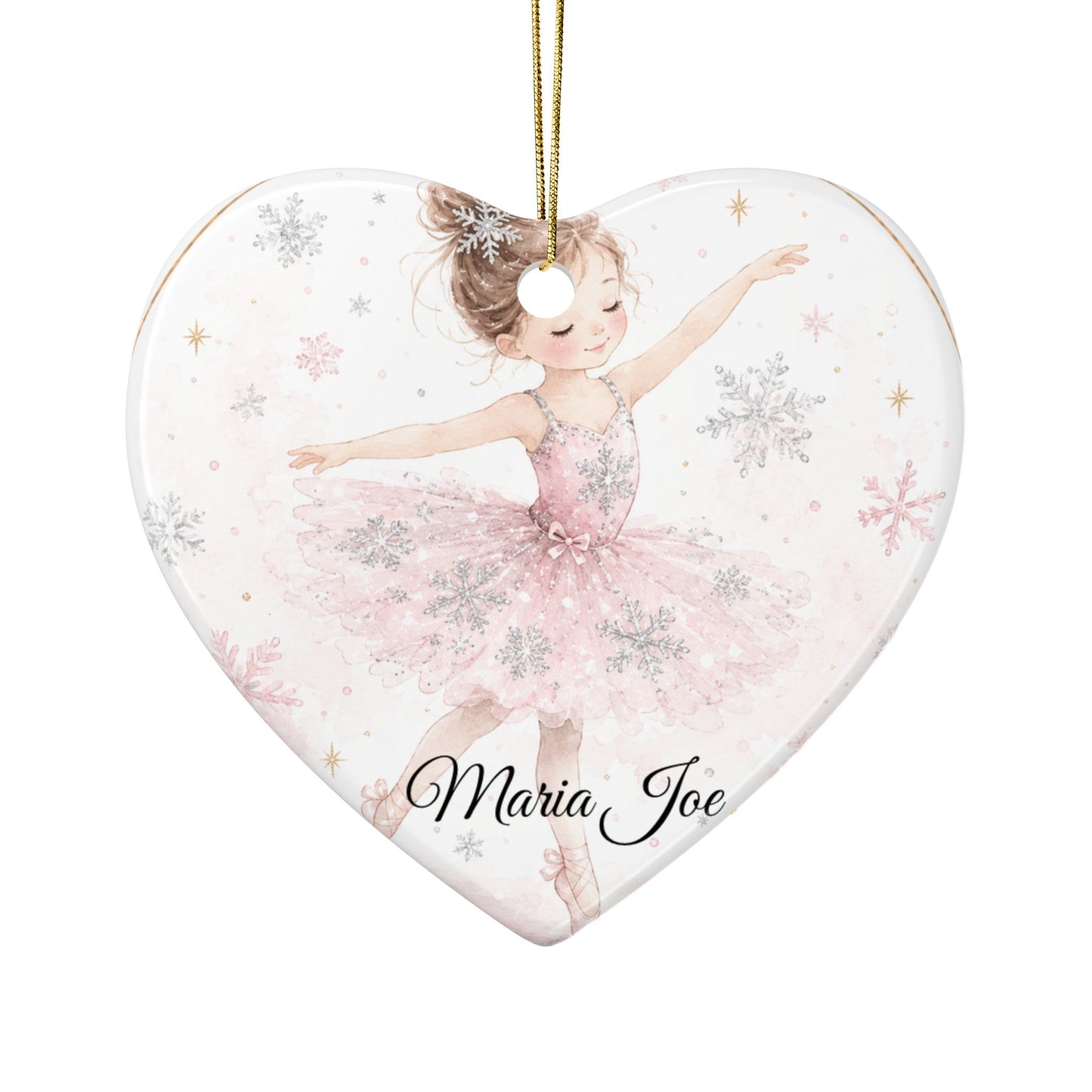 Ballet Ballerina with Snowflakes Ceramic Ornament | Two-Sided