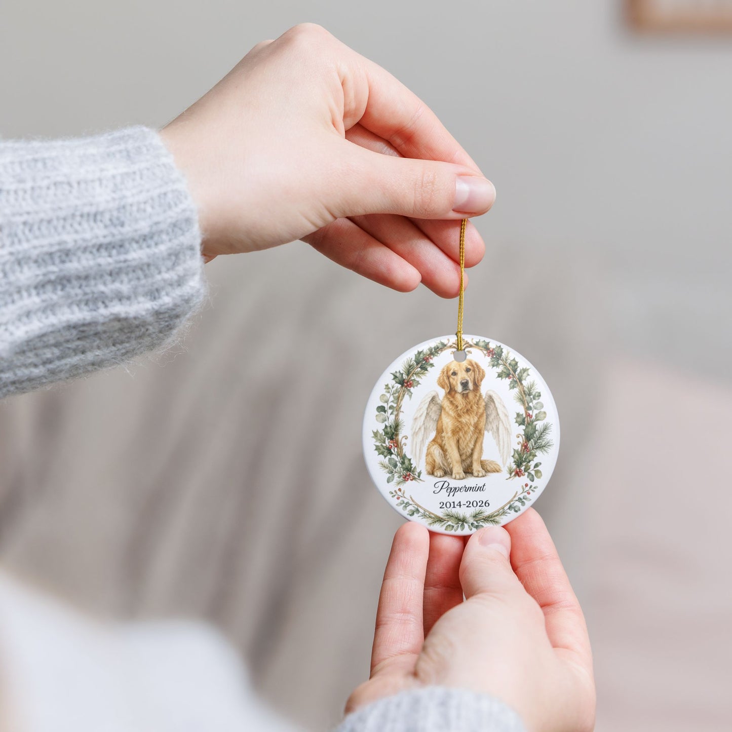 Dog Memorial Ornament Personalized with Name, Dog Angel Wings Remembrance Keepsake, Pet Loss Sympathy Gift Christmas
