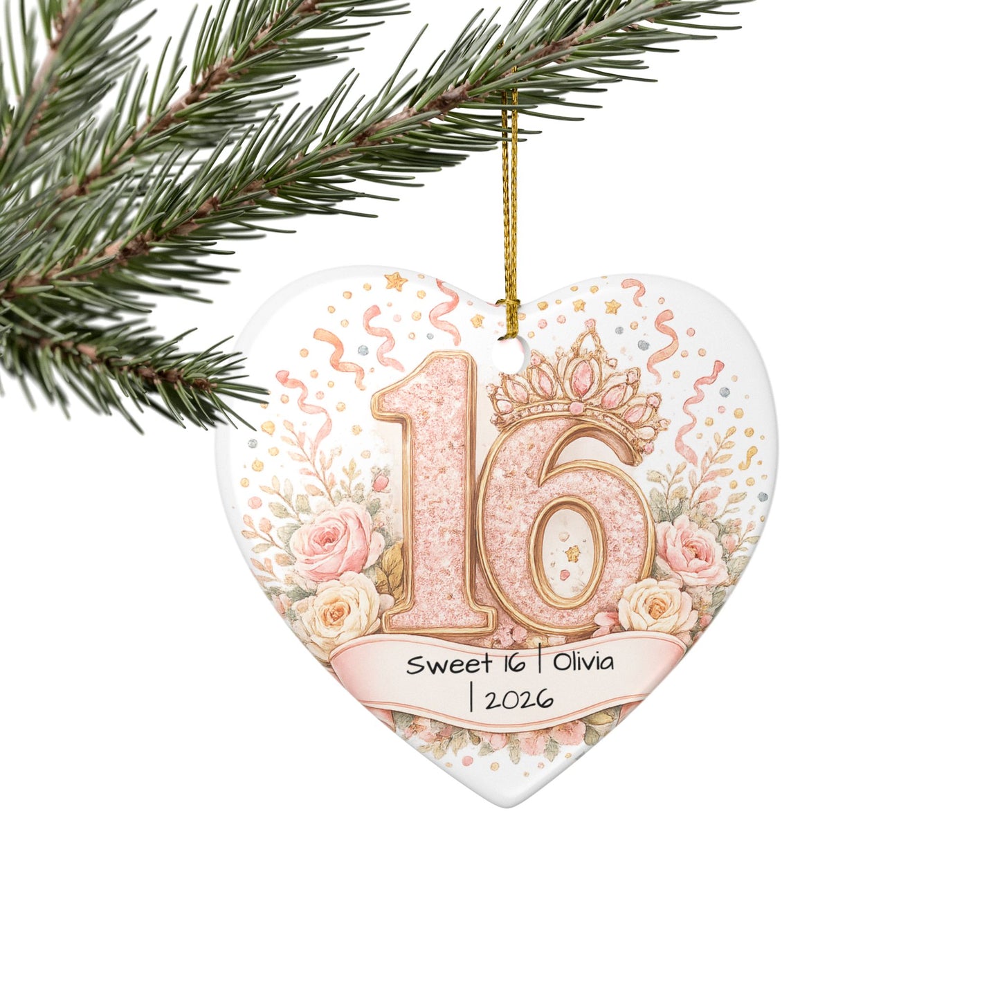 Sweet 16 Christmas Ornament Personalized with Name Year, Ceramic Birthday Keepsake, 16th Birthday Gift for Teen Girl