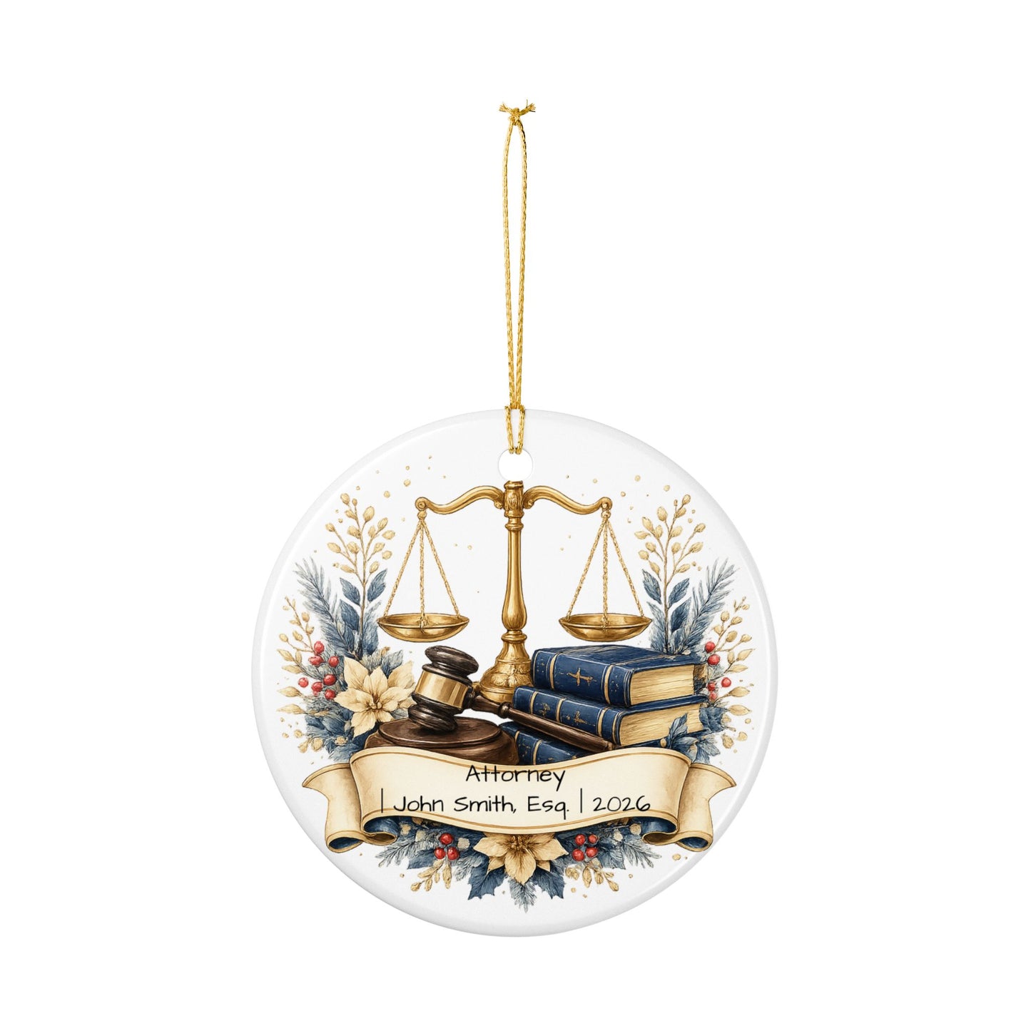 Lawyer Christmas Ornament Personalized with Name, Scales of Justice Ceramic Keepsake, Attorney Gift 2026
