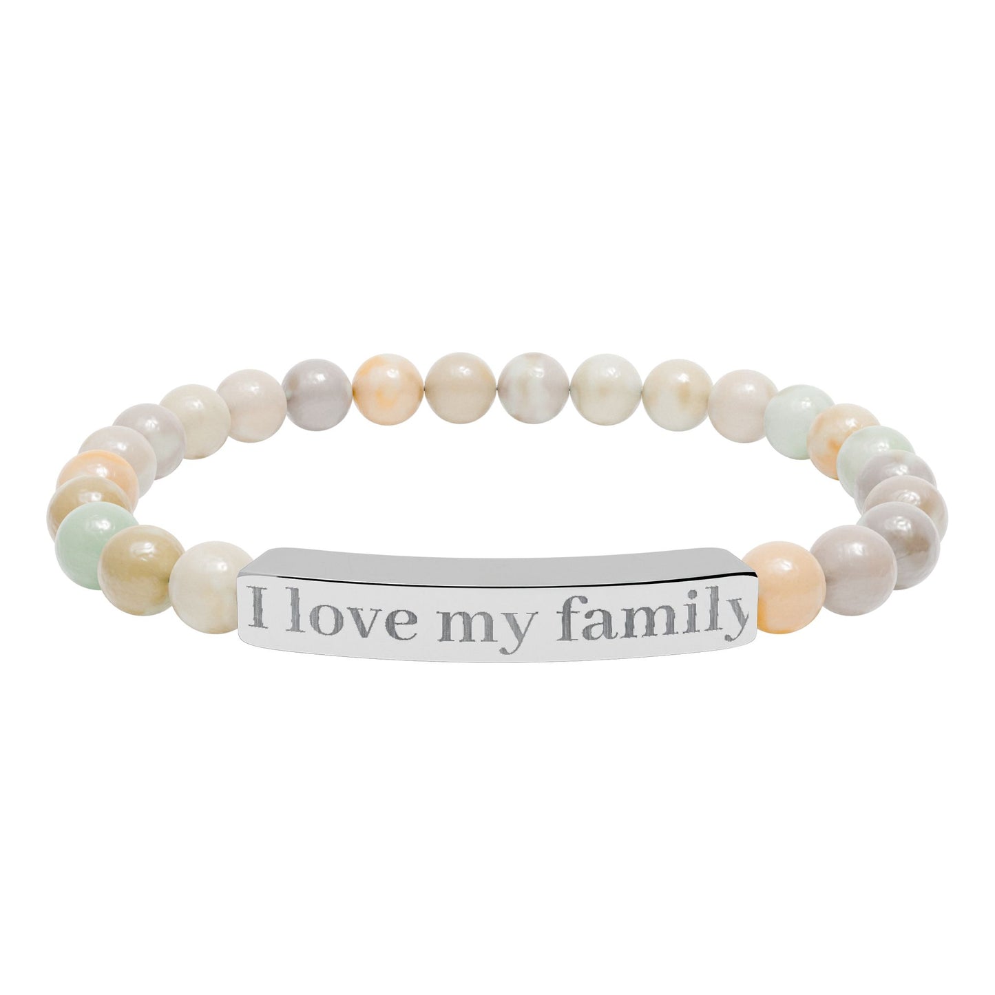 I Love My Family Bar Bracelet | Natural Stone Stretch Bracelet