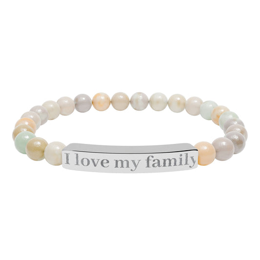 I Love My Family Bar Bracelet | Natural Stone Stretch Bracelet