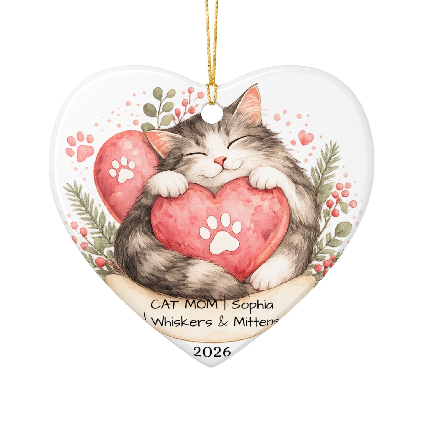 Cat Mom Christmas Ornament Personalized with Name, Ceramic Keepsake, Cat Mom Gift, Gift for Cat Lover Her 2026
