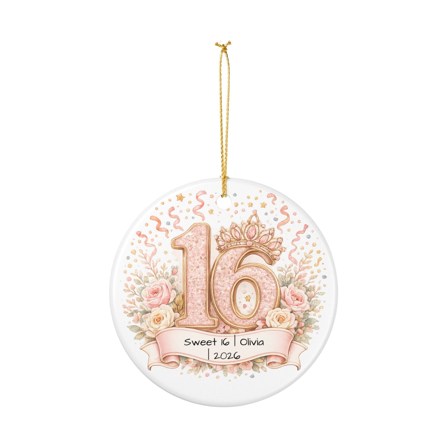 Sweet 16 Christmas Ornament Personalized with Name Year, Ceramic Birthday Keepsake, 16th Birthday Gift for Teen Girl