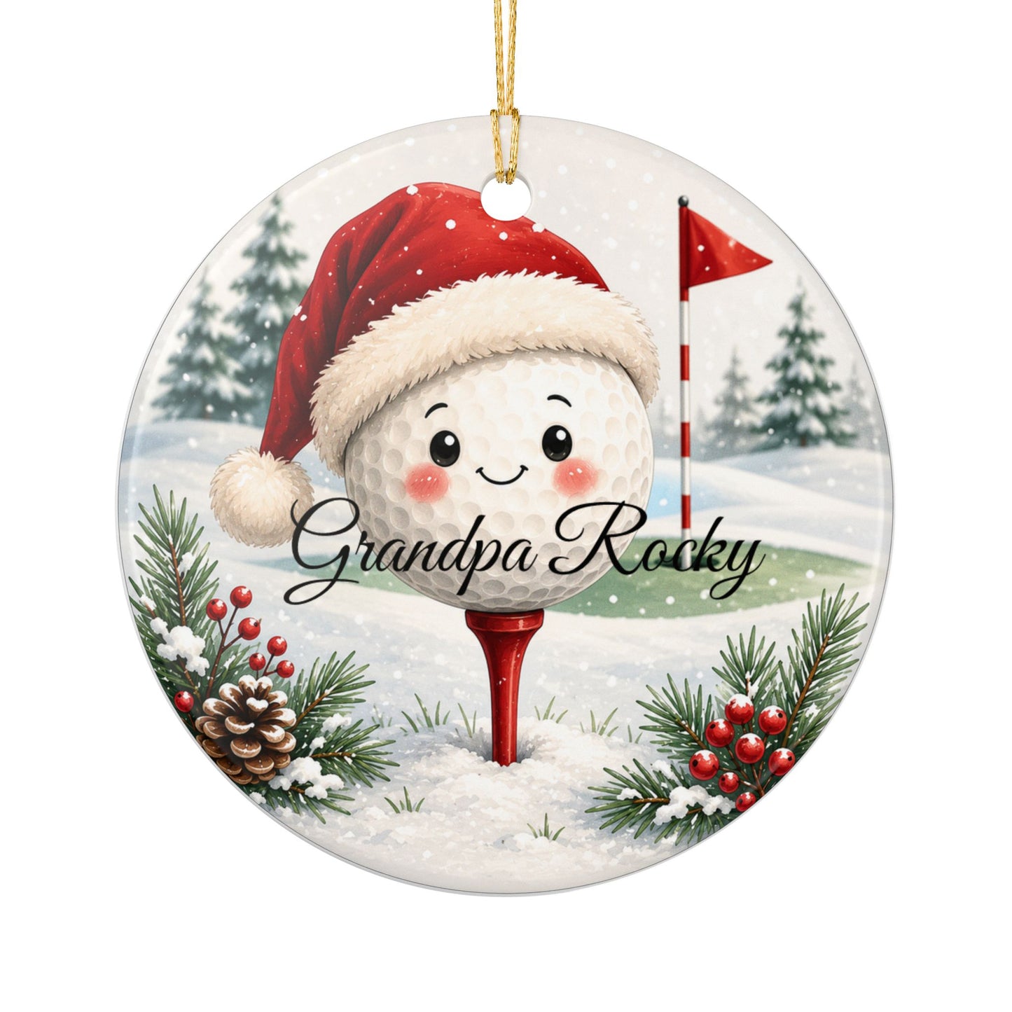 Santa Golf Ball Ornament | Ceramic Heart Ornament, Personalized Grandpa