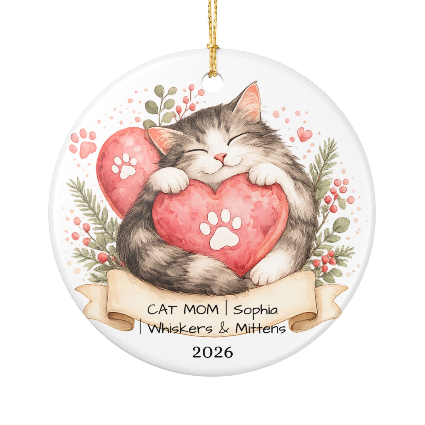 Cat Mom Christmas Ornament Personalized with Name, Ceramic Keepsake, Cat Mom Gift, Gift for Cat Lover Her 2026