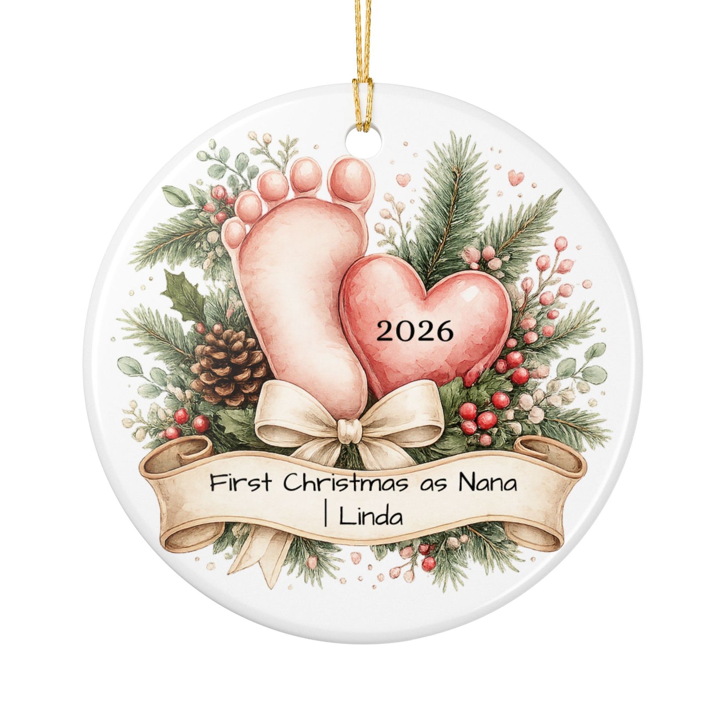 First Christmas as Nana Ornament 2026 Personalized, New Grandma Ceramic Keepsake, New Nana Gift, Pregnancy Reveal