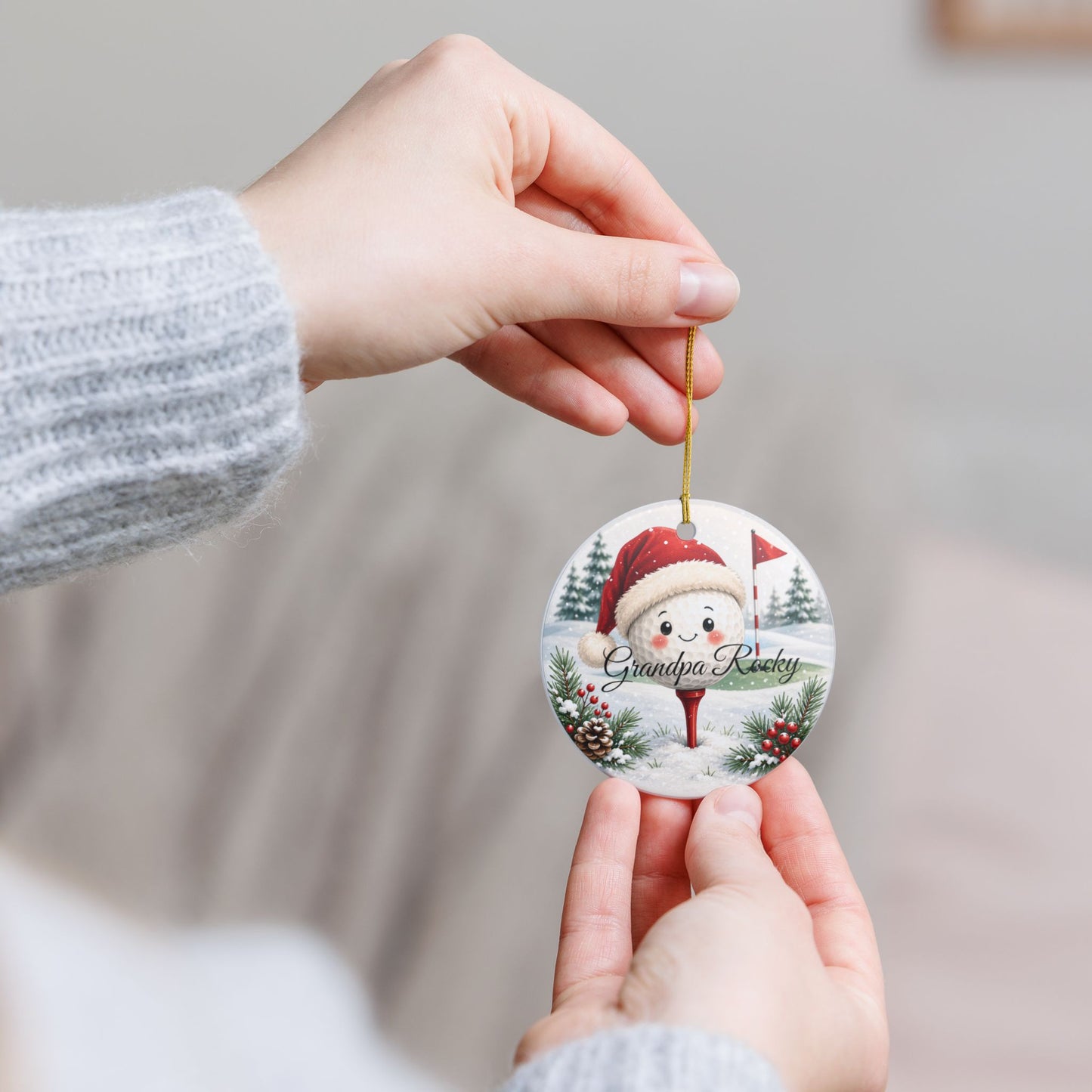 Santa Golf Ball Ornament | Ceramic Heart Ornament, Personalized Grandpa