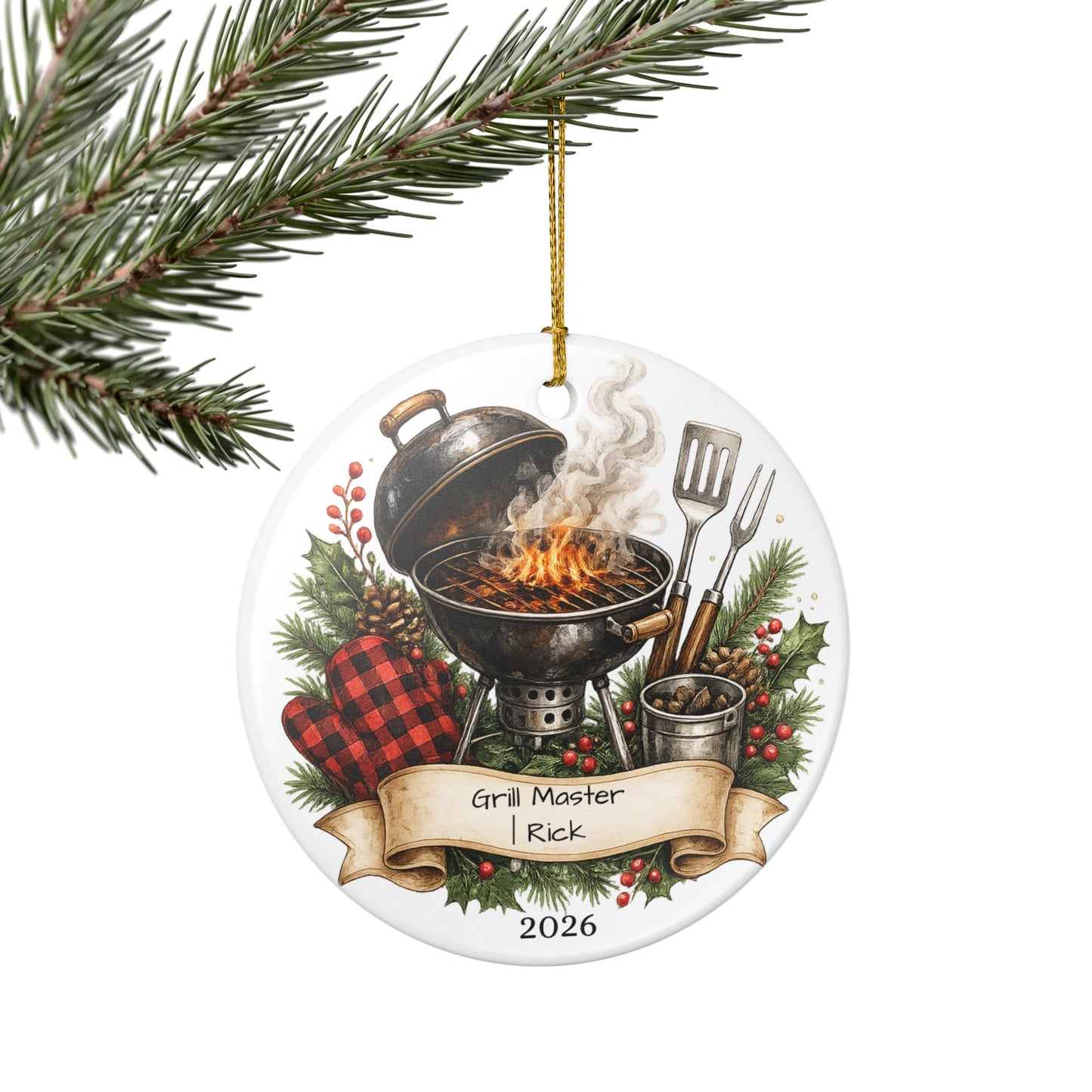 BBQ Father in Law Ornament Personalized, Grill Master Ceramic Keepsake with Name, Grilling FIL Gift 2026