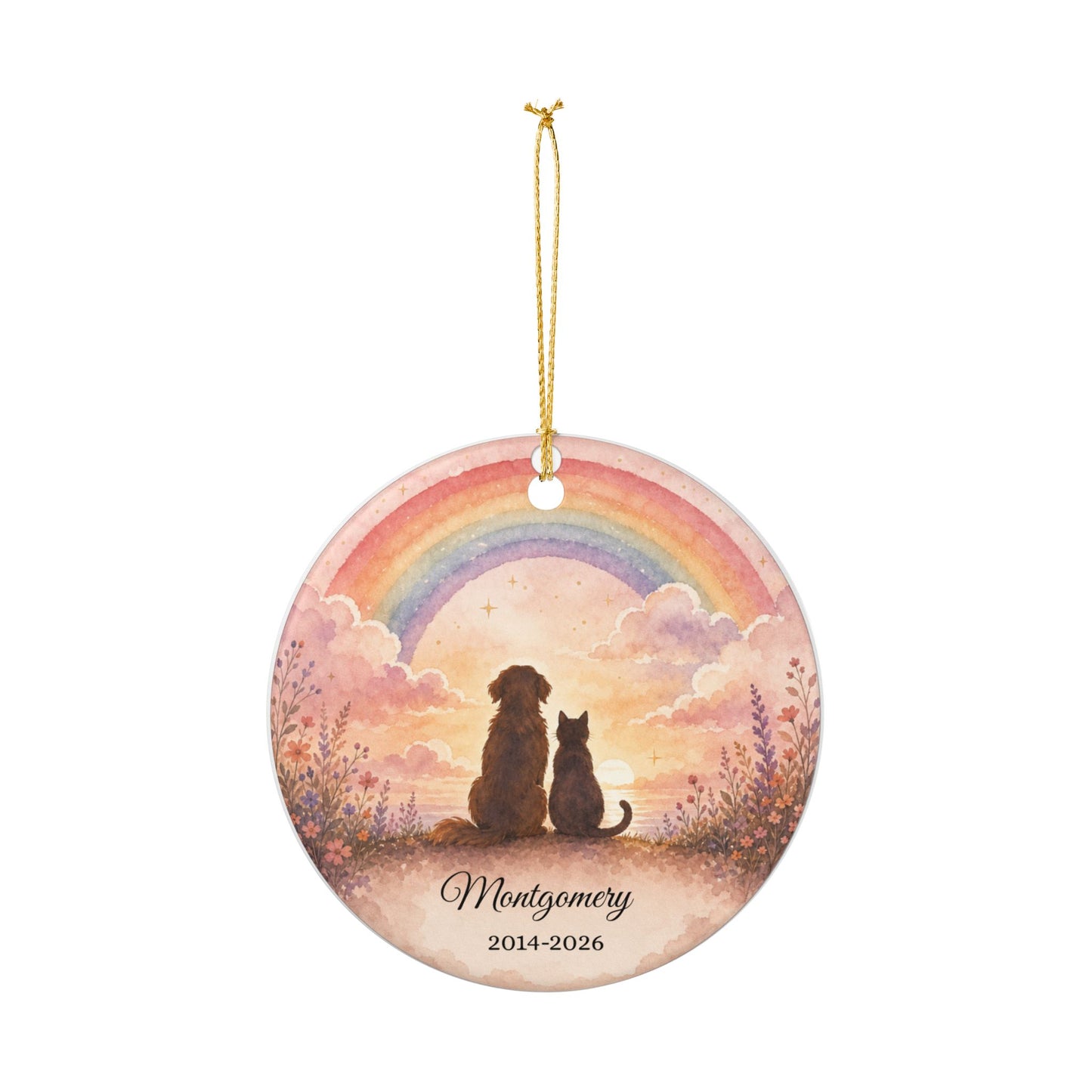 Pet Memorial Ornament Personalized, Rainbow Bridge Keepsake with Name, Dog Cat Remembrance Gift, Pet Loss Sympathy