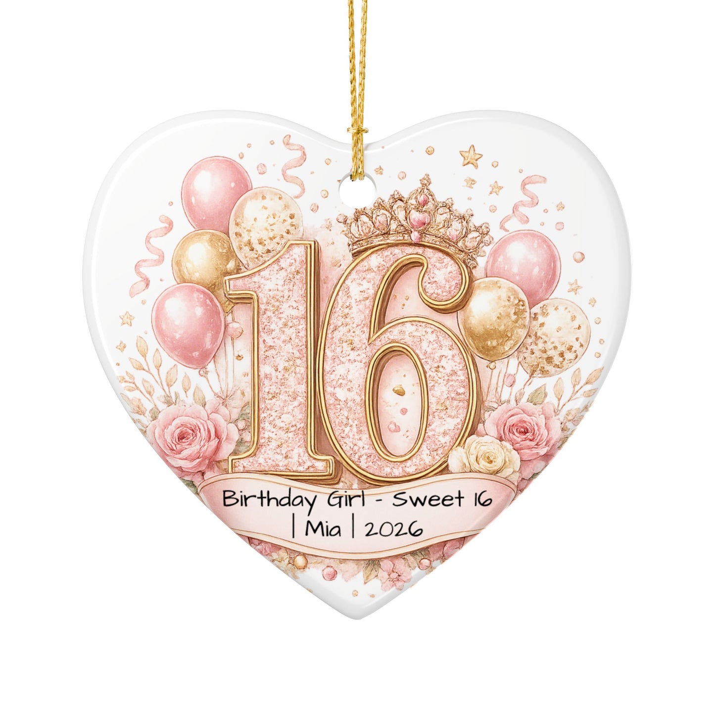 Sweet 16 Birthday Girl Ornament Personalized with Name Year, Ceramic Keepsake, 16th Birthday Gift for Her 2026