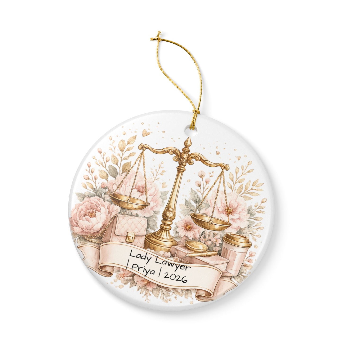 Female Lawyer Christmas Ornament Personalized with Name, Ceramic Keepsake, Lady Lawyer Attorney Gift for Her 2026