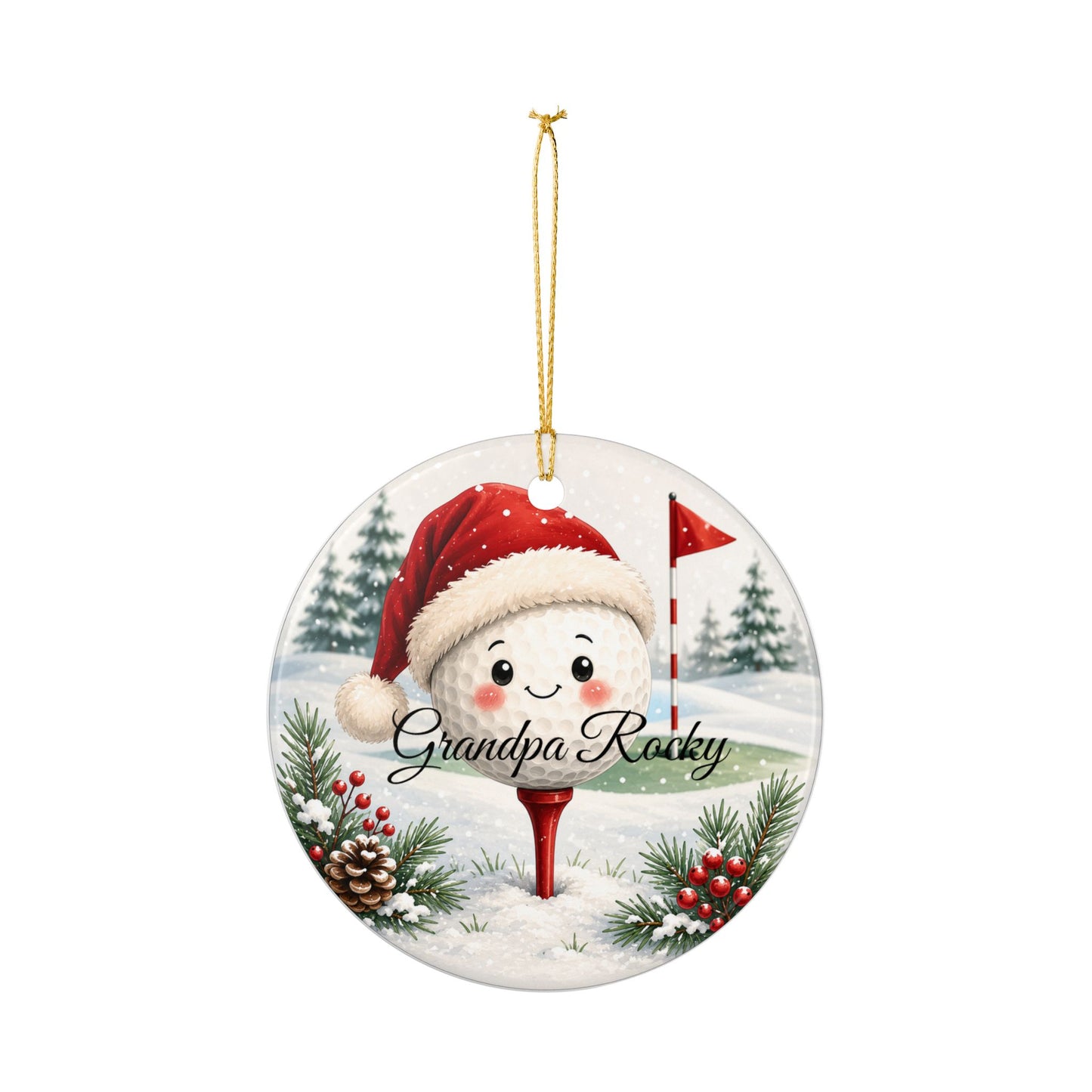 Santa Golf Ball Ornament | Ceramic Heart Ornament, Personalized Grandpa