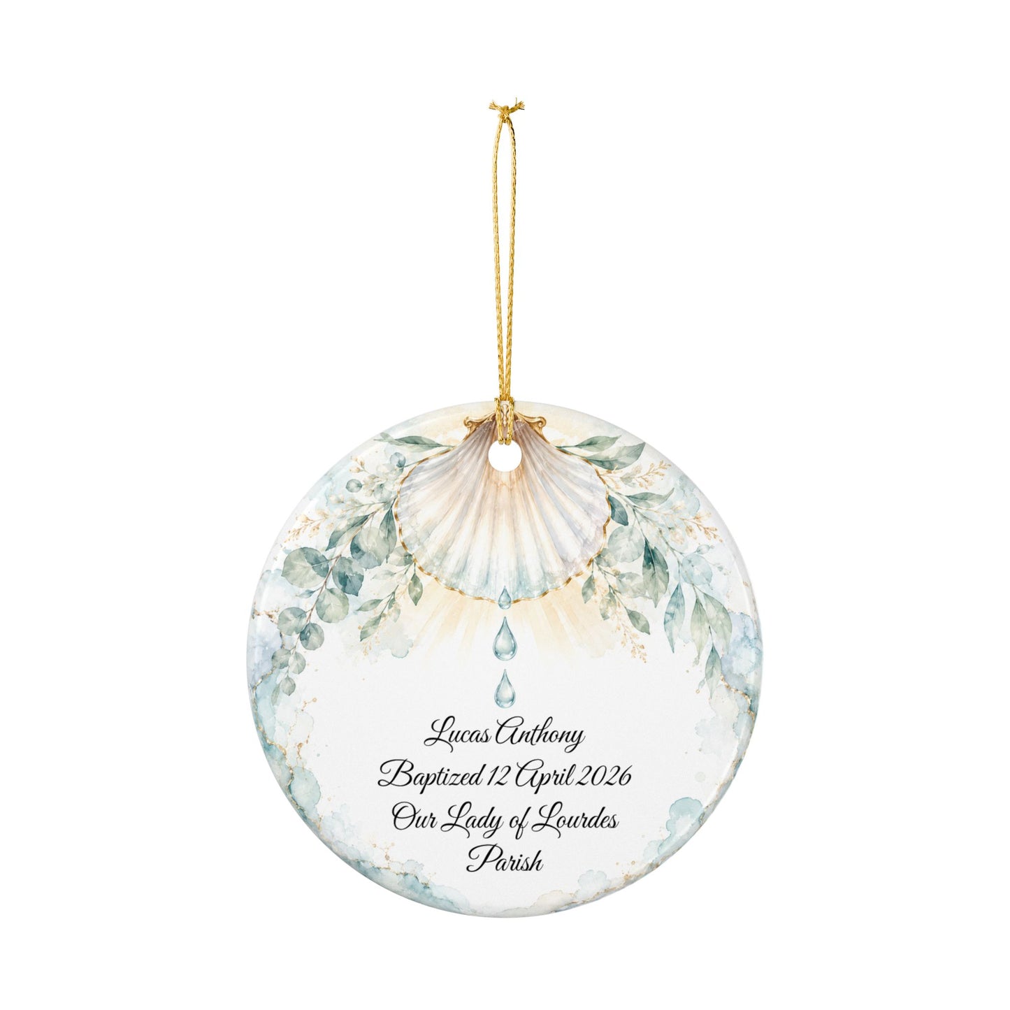 Baptism Shell Ornament Personalized, Traditional Christening Symbol Keepsake with Name & Date, Ceramic Catholic Baptism Gift for Baby