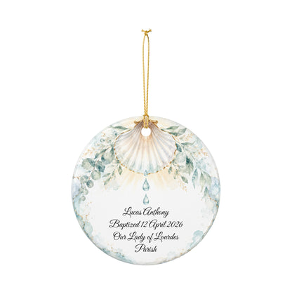 Baptism Shell Ornament Personalized, Traditional Christening Symbol Keepsake with Name & Date, Ceramic Catholic Baptism Gift for Baby