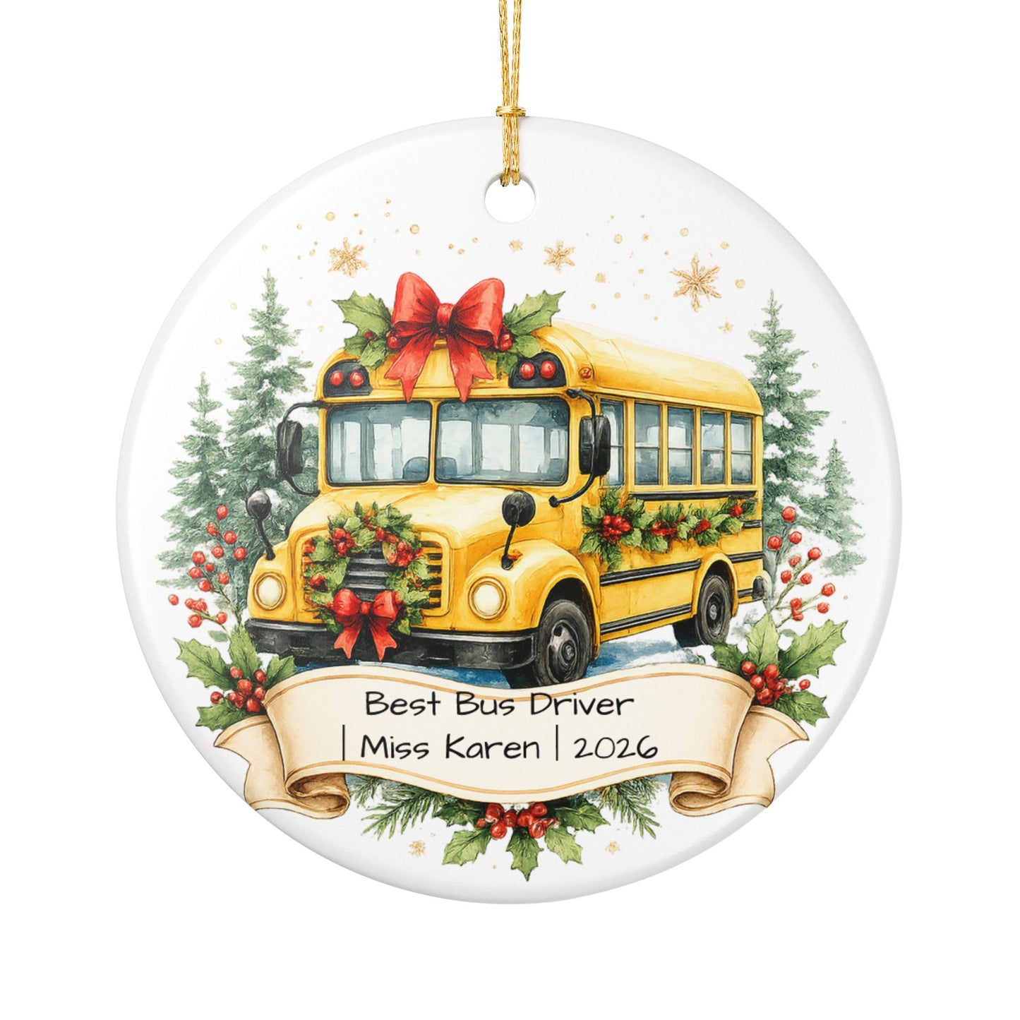 School Bus Driver Christmas Ornament Personalized, Ceramic Keepsake with Name, Bus Driver Appreciation Gift 2026