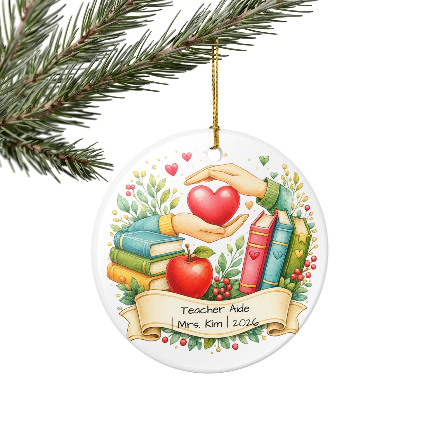 Teacher Aide Christmas Ornament Personalized with Name, Ceramic Keepsake, Teaching Assistant Appreciation Gift 2026