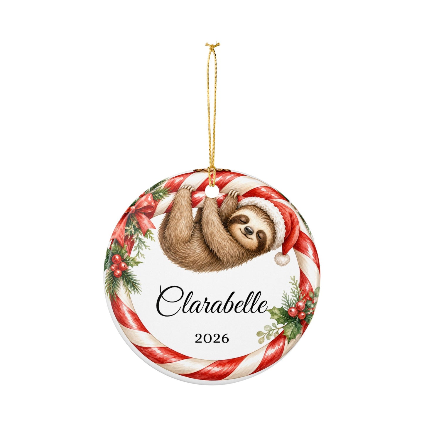 Baby First Christmas Ornament Personalized, Sloth Candy Cane Keepsake with Name 2026, Funny New Baby Gift Ornament