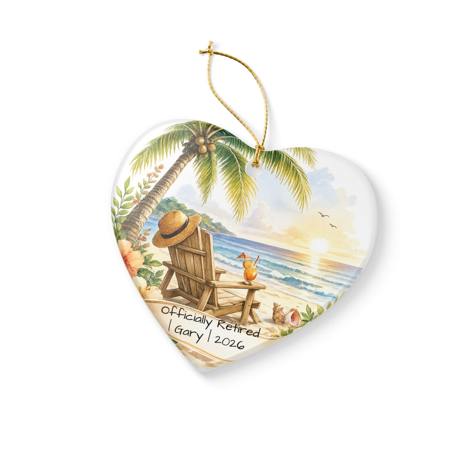 Retirement Christmas Ornament 2026 Personalized with Name, Beach Ceramic Keepsake, Officially Retired Gift, Coworker