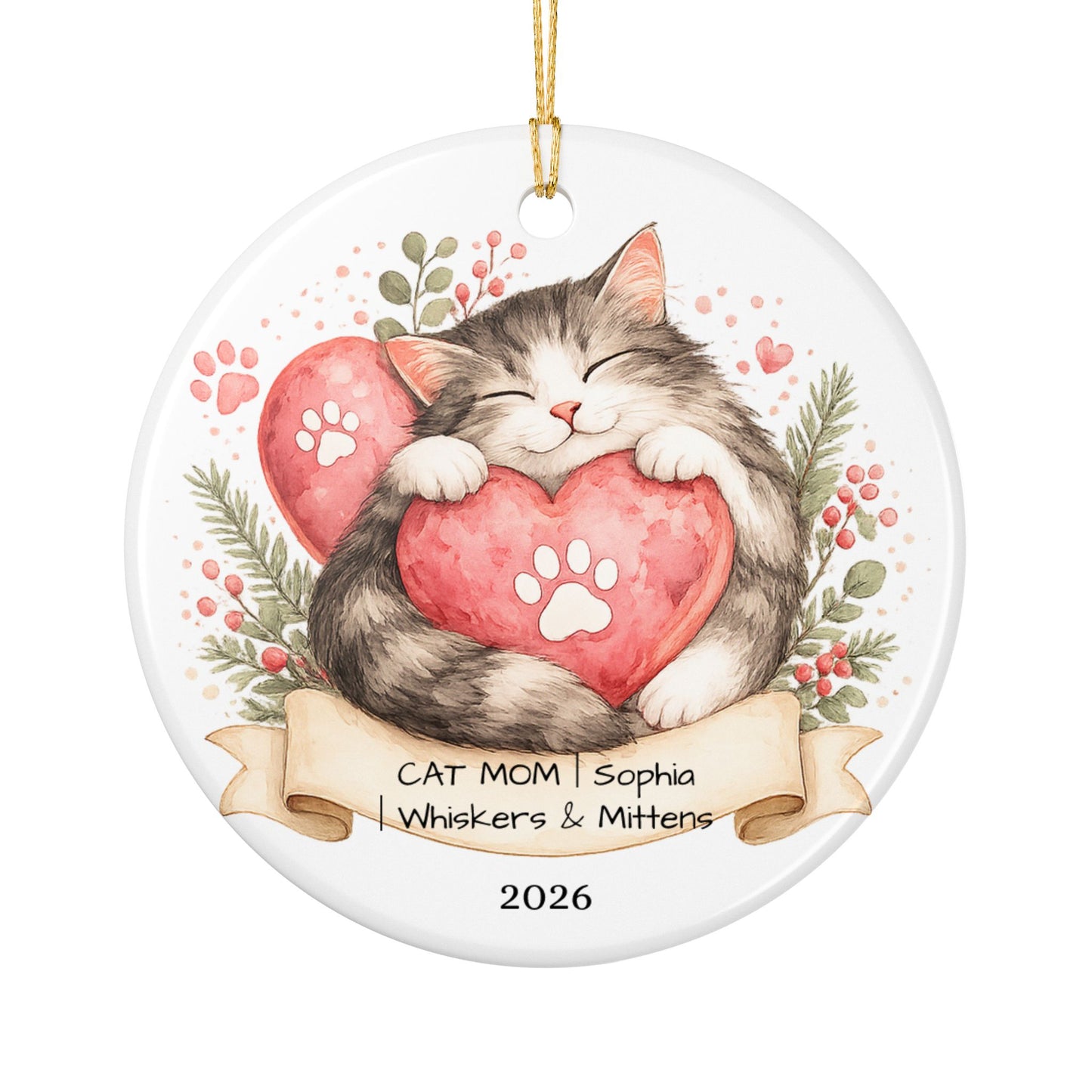 Cat Mom Christmas Ornament Personalized with Name, Ceramic Keepsake, Cat Mom Gift, Gift for Cat Lover Her 2026