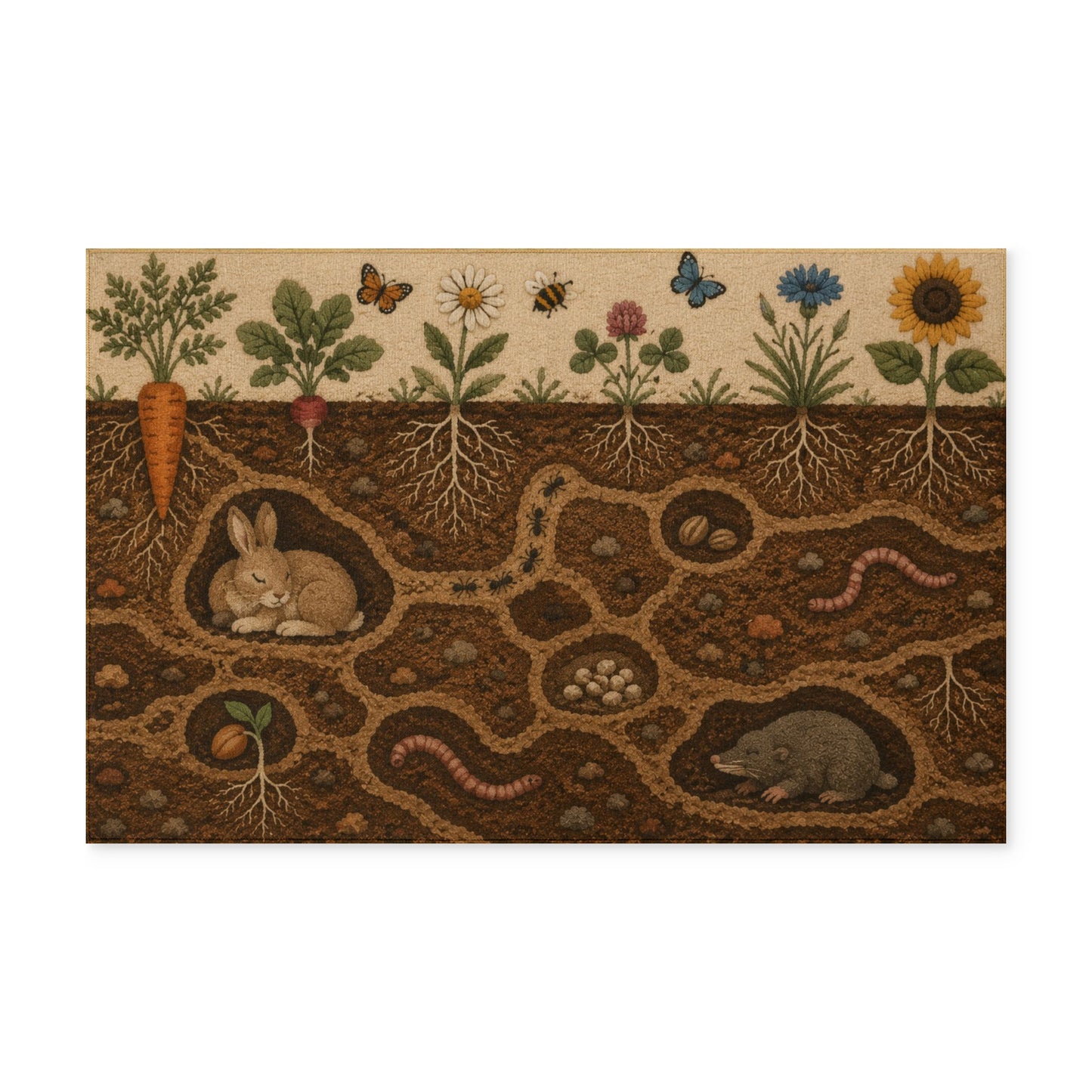 Underground Garden Illustration Rug | Washable Decorative Floor Mat