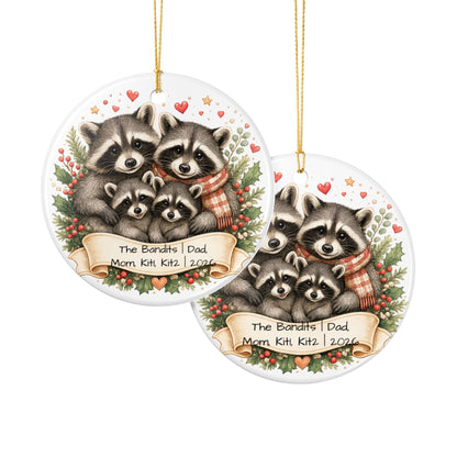 Raccoon Family Christmas Ornament Personalized with Names, Cute Ceramic Keepsake, Woodland Family Gift 2026
