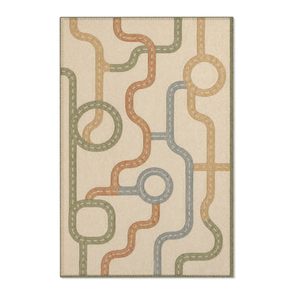 Retro Geometric Lines Area Rug | Mid Century Modern Abstract Pattern