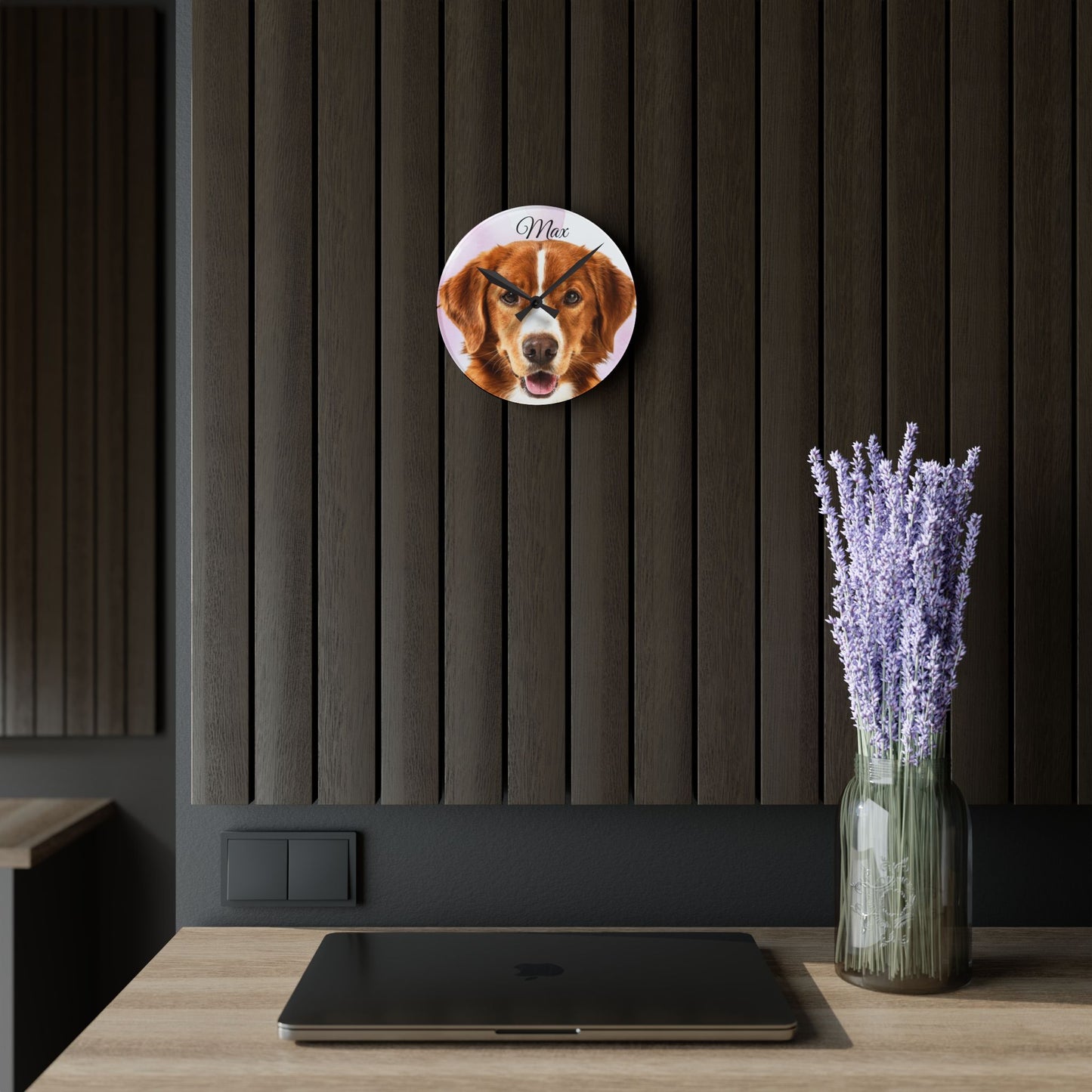 Personalized Dog Photo Wall Clock Acrylic | Custom Pet Portrait Clock
