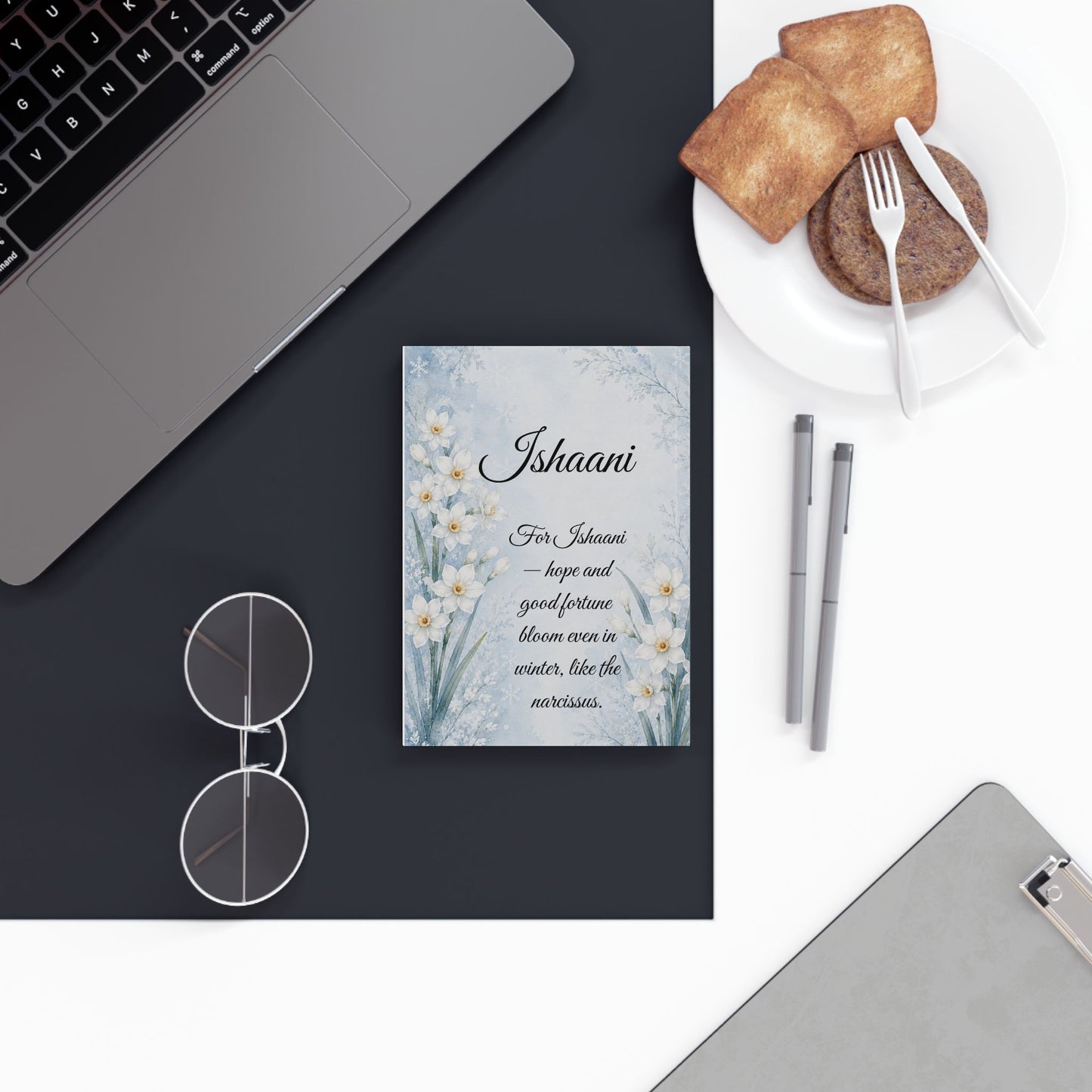Narcissus Birth Month Flower Journal Custom Name, December Birthday Christmas Gift for Her, Personalized Holiday Diary