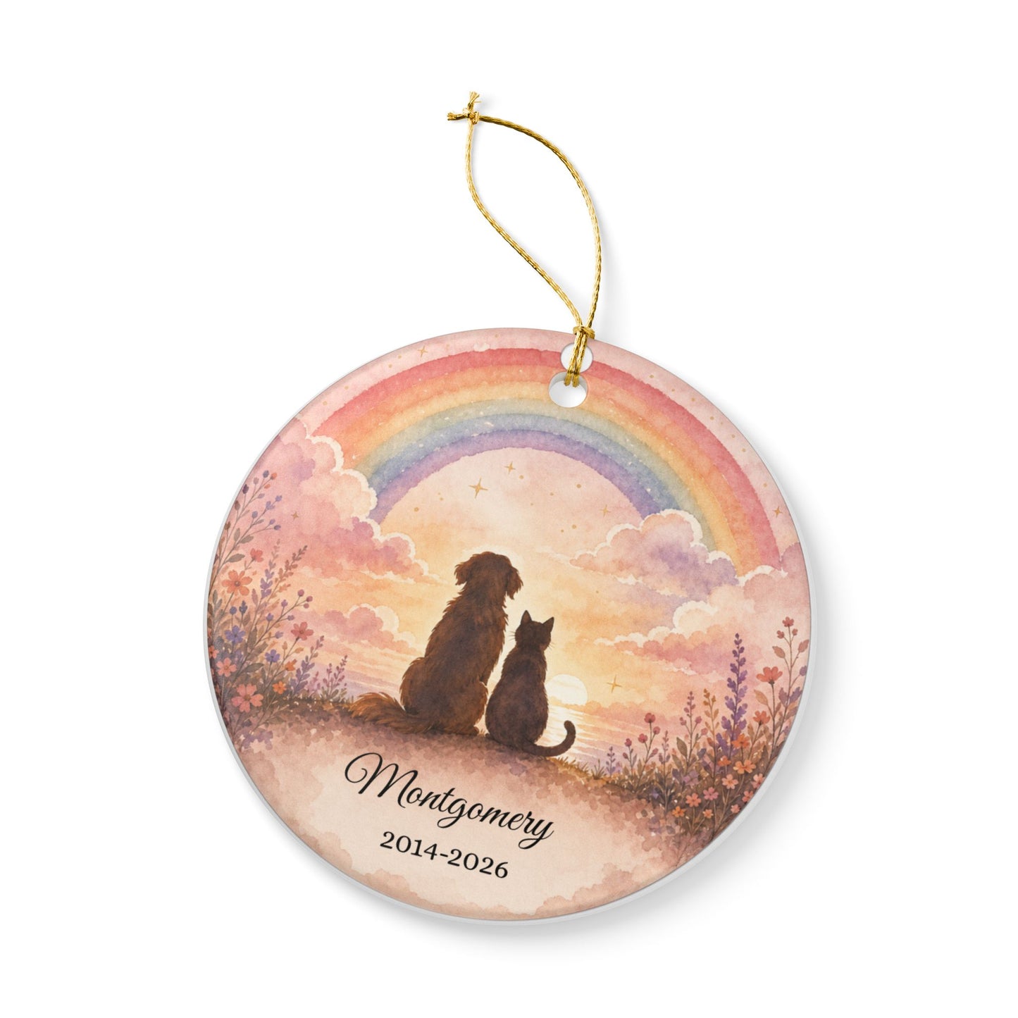 Pet Memorial Ornament Personalized, Rainbow Bridge Keepsake with Name, Dog Cat Remembrance Gift, Pet Loss Sympathy
