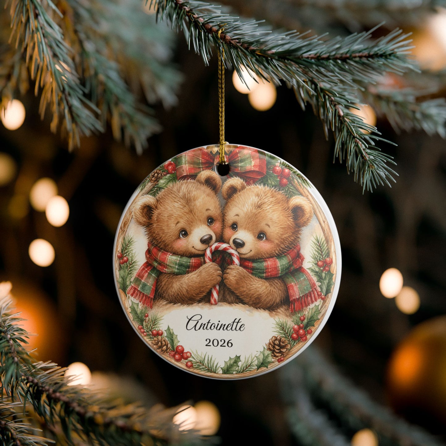 Twins First Christmas Ornament Personalized with Names, Twin Bears Keepsake 2026, Twin Baby Gift, New Twins Ornament