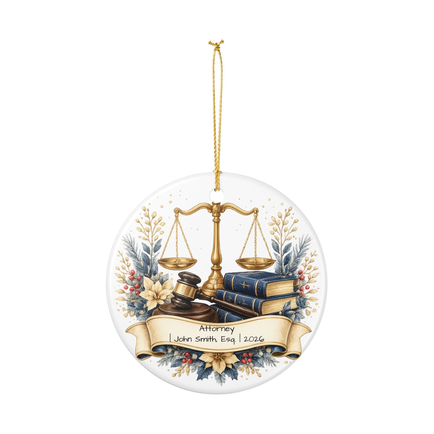 Lawyer Christmas Ornament Personalized with Name, Scales of Justice Ceramic Keepsake, Attorney Gift 2026