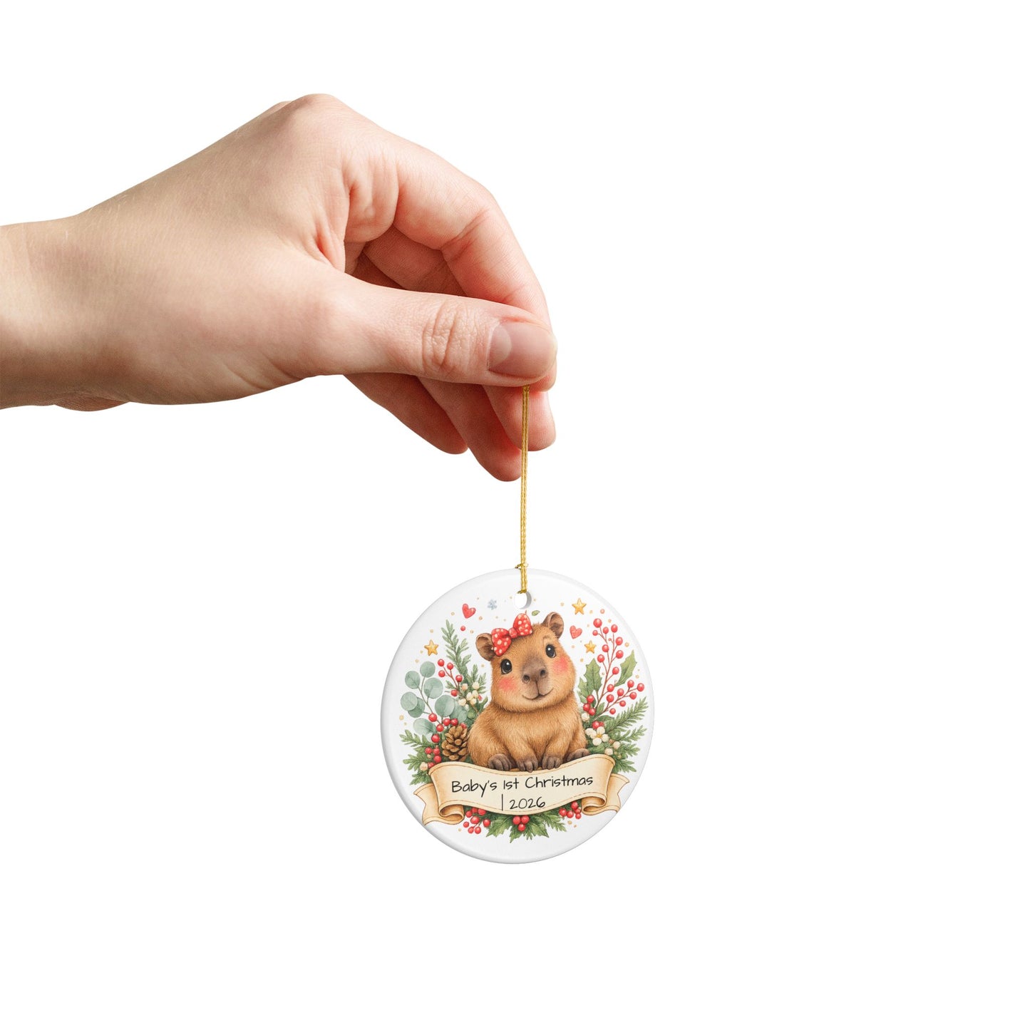 Baby Capybara Christmas Ornament Personalized with Name, Cute Ceramic Keepsake, Kids Capybara Lover Gift 2026