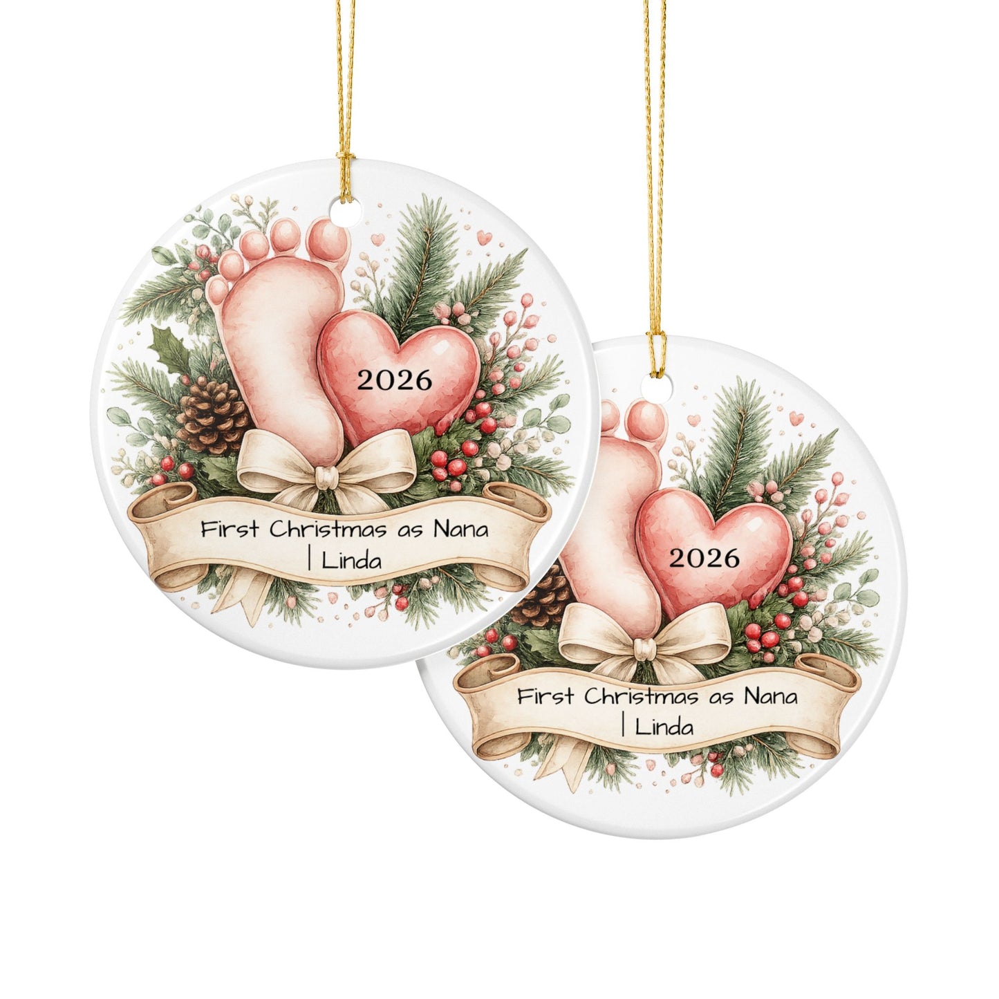 First Christmas as Nana Ornament 2026 Personalized, New Grandma Ceramic Keepsake, New Nana Gift, Pregnancy Reveal