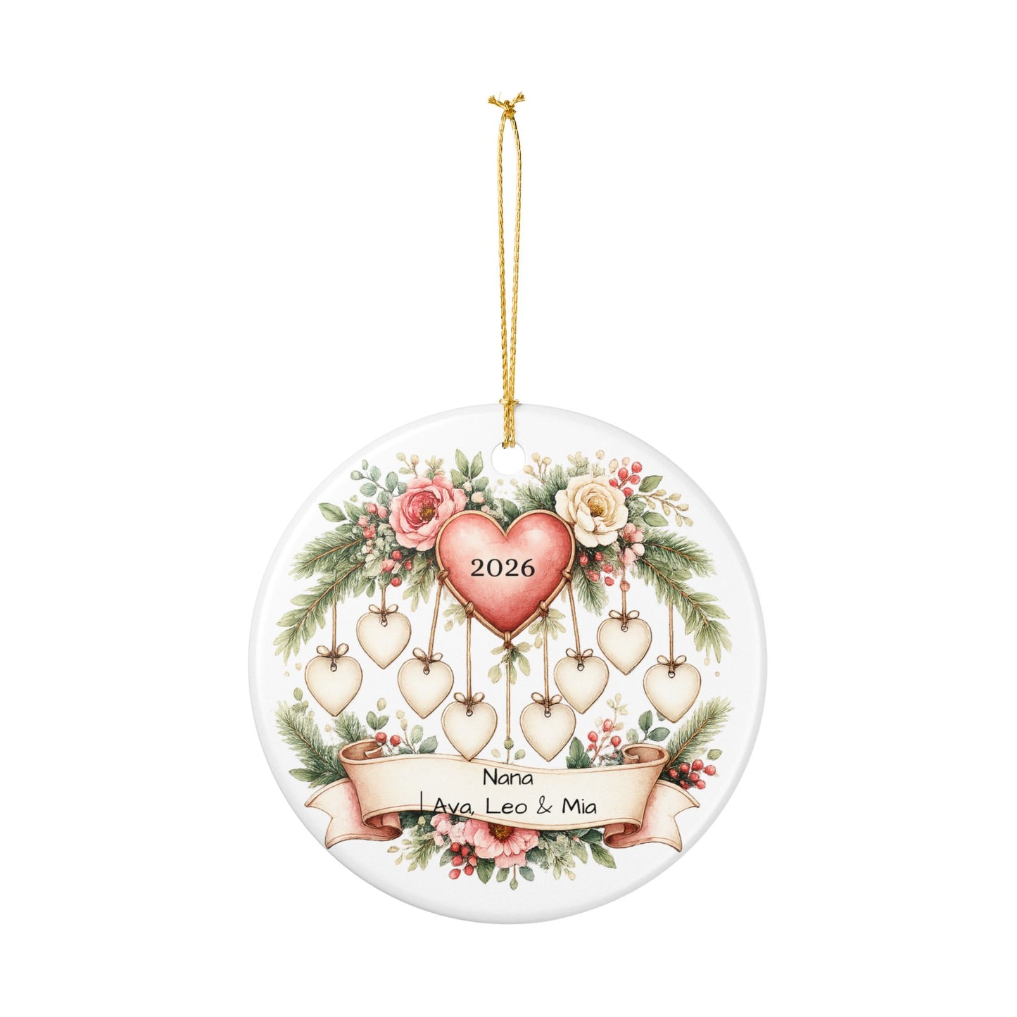Nana Christmas Ornament Personalized with Grandkids Names, Ceramic Keepsake, Gift for Nana from Grandkids 2026