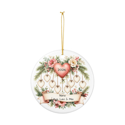 Nana Christmas Ornament Personalized with Grandkids Names, Ceramic Keepsake, Gift for Nana from Grandkids 2026