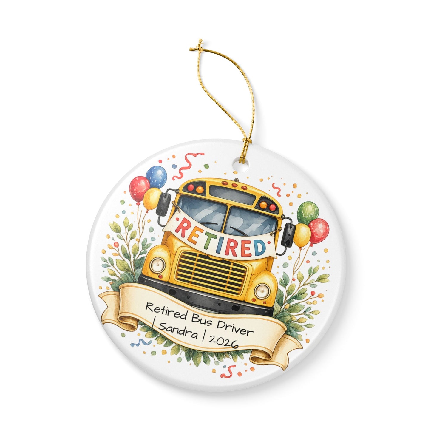 Retired Bus Driver Ornament 2026 Personalized, Ceramic Keepsake with Name, Bus Driver Retirement Gift, Keepsake
