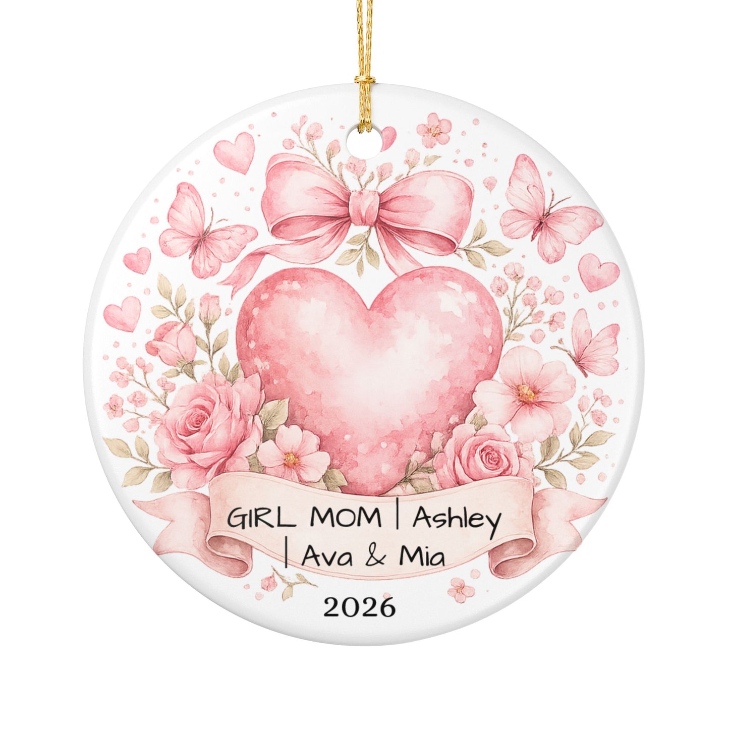 Girl Mom Christmas Ornament Personalized with Names, Ceramic Keepsake, Girl Mom Gift, Mother of Girls Gift 2026