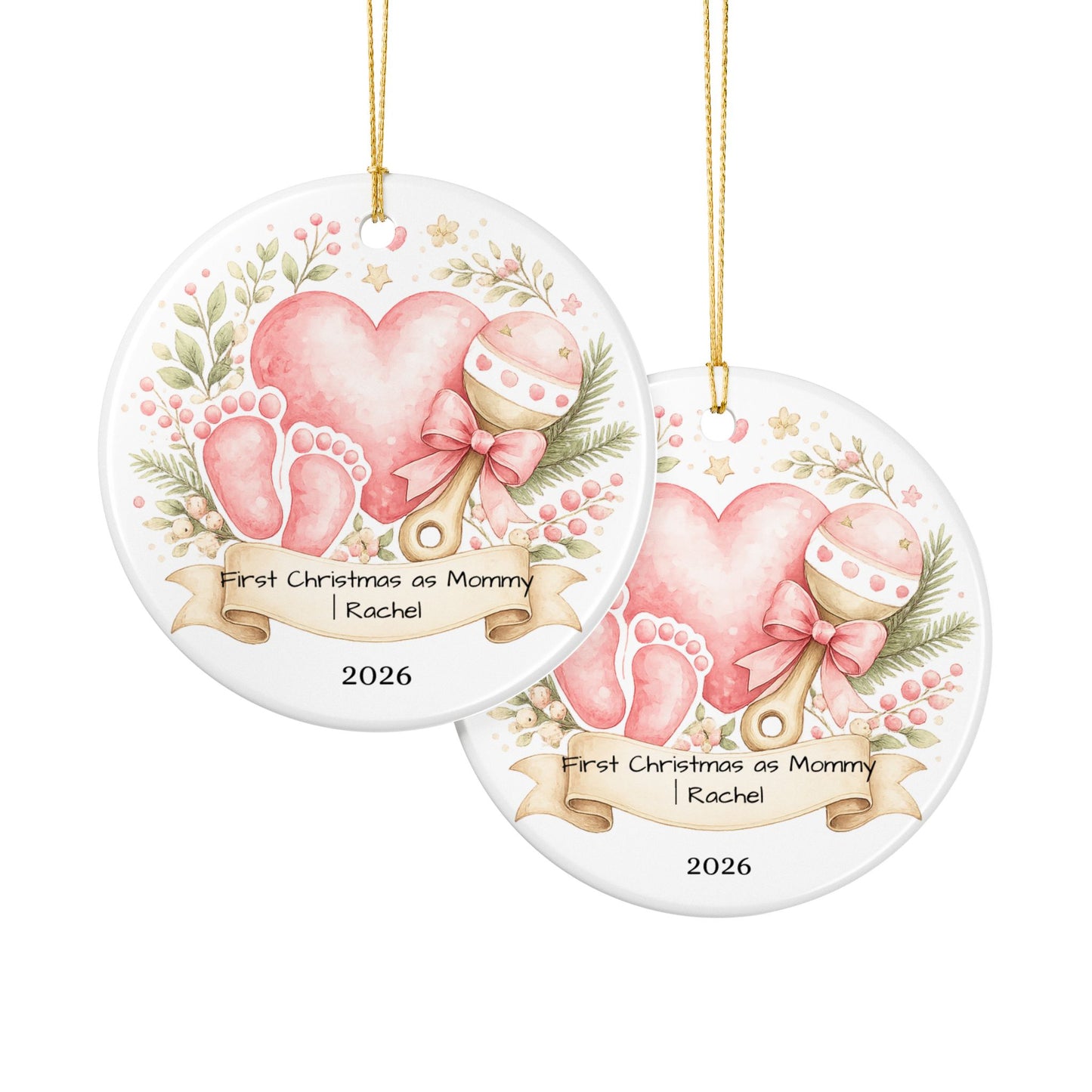 First Christmas as Mom Ornament 2026 Personalized, New Mom Ceramic Keepsake with Name, New Mom Gift, Baby Shower Gift